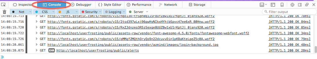 Firefox developer tools - Console tab