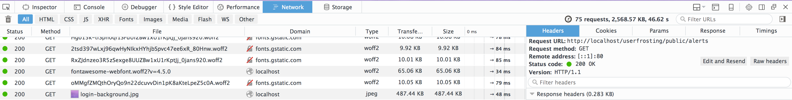 Firefox developer tools - Network tab