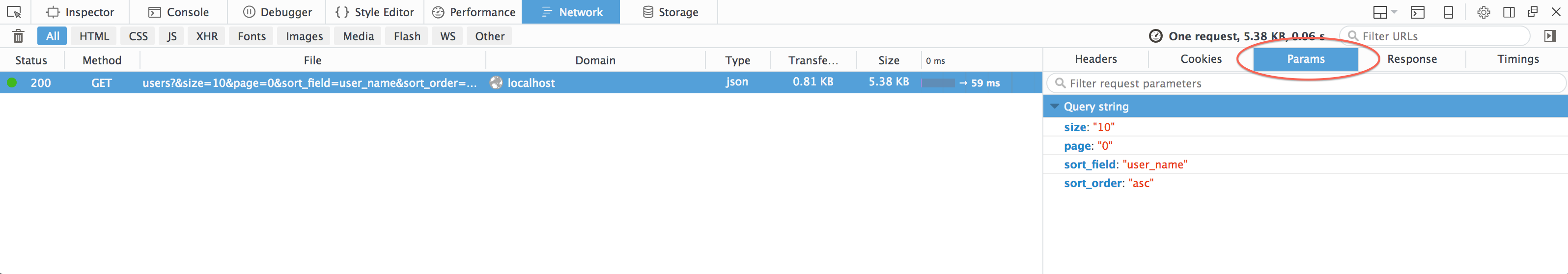 Firefox developer tools - Params tab